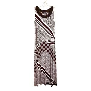 Chicos Travelers Maxi Dress 0 Brown Cream Geometric Sleeveless USA Resortwear